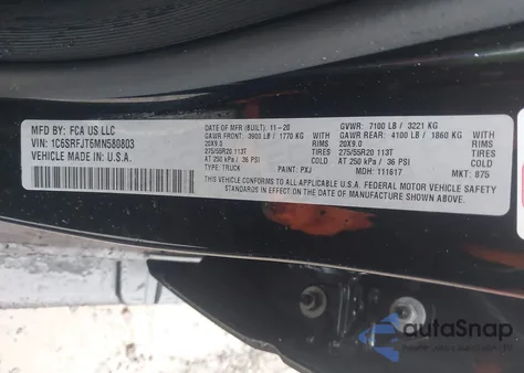 2021 Ram 1500 Laramie 4X4 5'7 Box из США, поврежденный, VIN 1C6SRFJT6MN580803